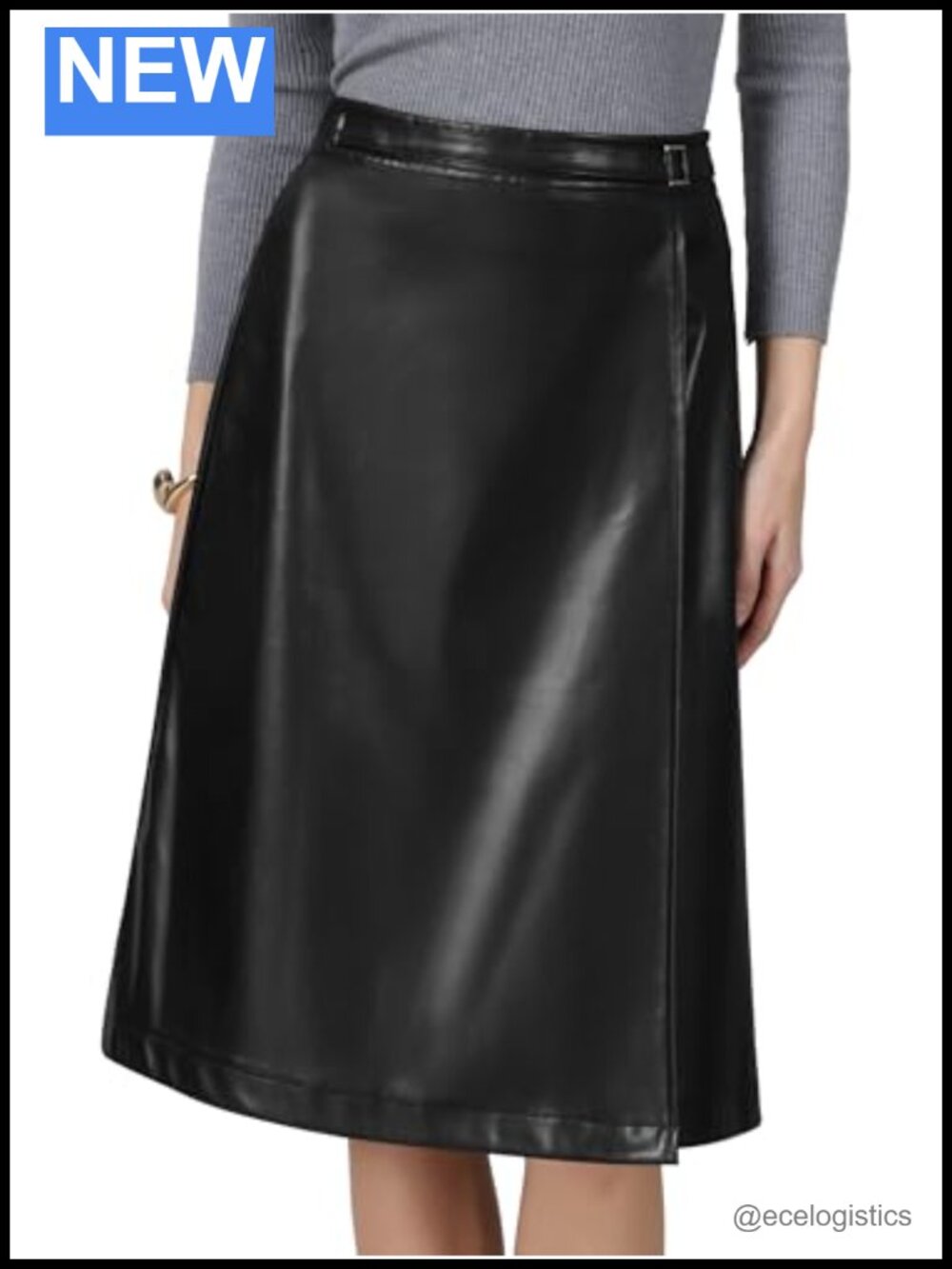 Faux Wrap High Waist Faux Leather Midi Skirt Wear to Work